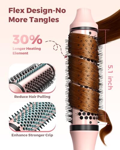 Bopcal Dual Voltage Thermal Brush, 1.5" Heated Round Brush for Smooth Blowout Look, Hot Brush for Volume, Soft Curls & Polished Ends, Negative Ions, 6 Heat Settings, Auto Shut-Off
