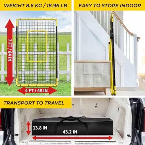 Happy Jump 7x4 FT Portable Volleyball Rebounder Net, 5 Adjustable Angles Bounce Back Trainer, Heavy-Duty Steel Frame & 45-Ply Net, Target Practice Training Equipment, Includes Volleyball for Drills