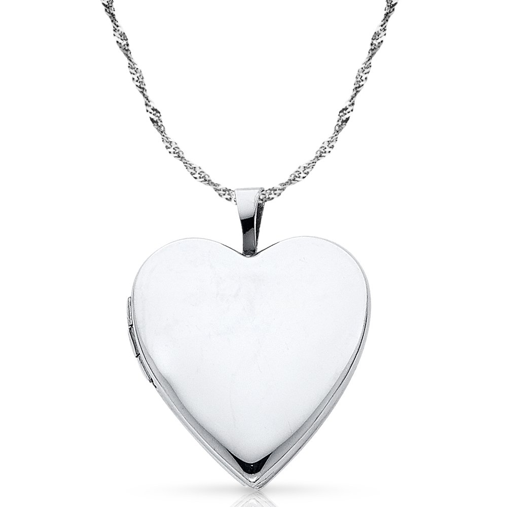 Men 14K White Gold Plain Heart Locket 