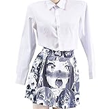 My Sky Women 3D Ahego Print Stretchy Flared Pleated High Waist Skirt Casual Mini Skirt Black and White