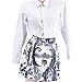 My Sky Women 3D Ahegao Print Stretchy Flared Pleated High Waist Skirt Casual Mini Skirt Black and White