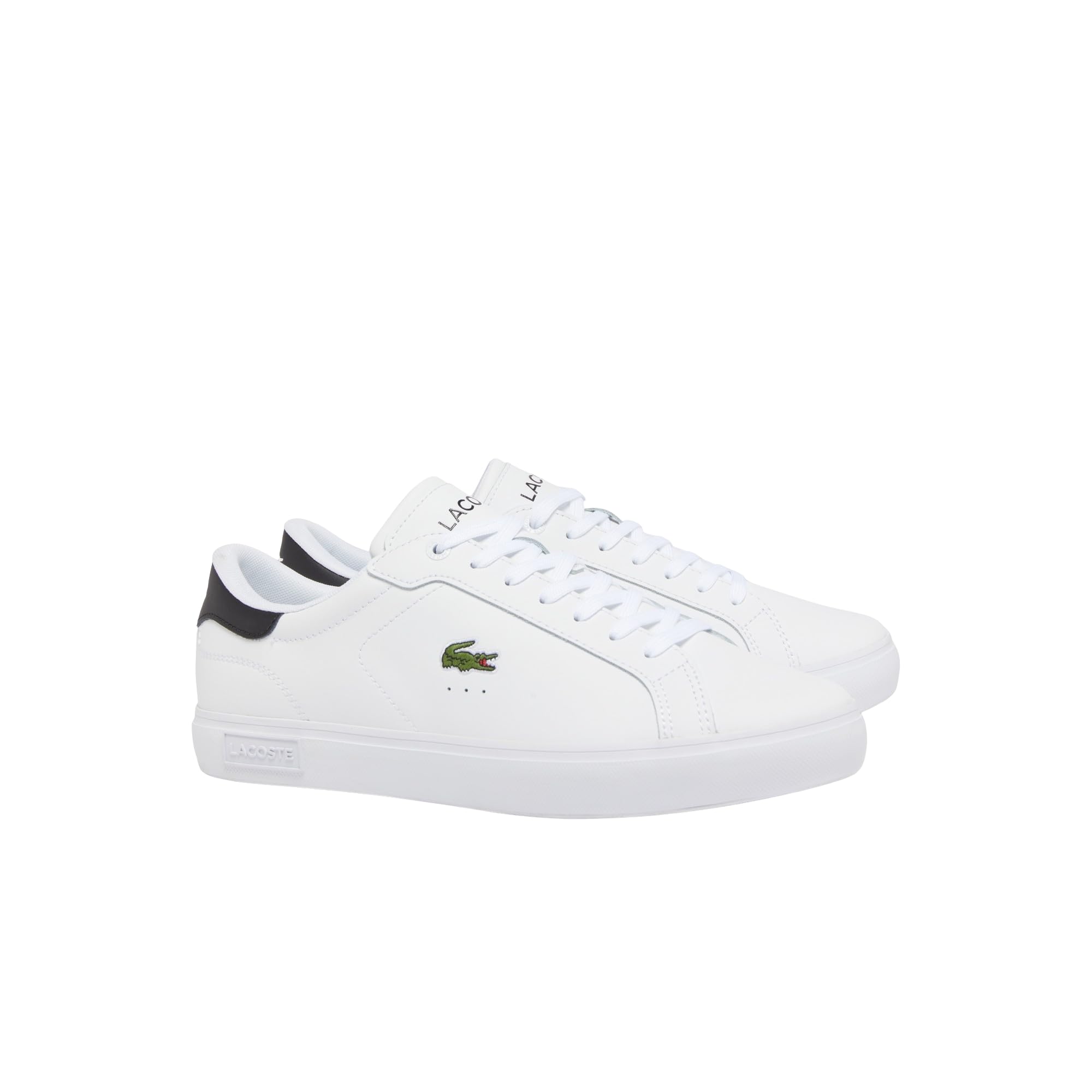 Lacoste Men’s Powercourt Leather Sneakers, White/Black, 11.5