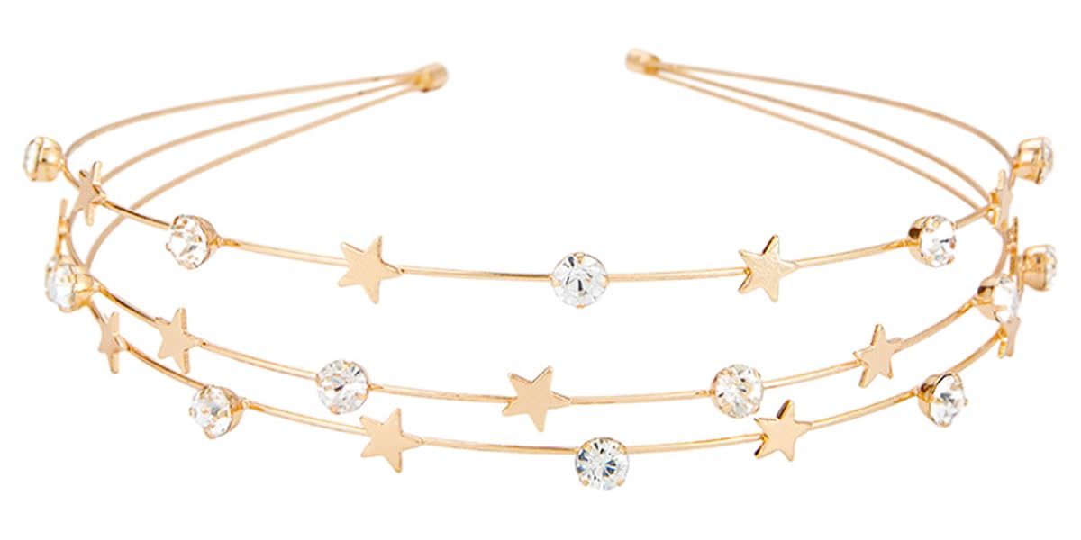 scicent Hair Bands Star Headband Metal Three Layer Hairband Rhinestones Hair Hoop Faux Sparkly Diamond Bridal Head Bands Gold Wedding Hair Accessories for Women Girls - 23610