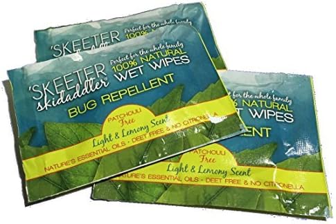 Skeeter Skidaddler 100% Natural Bug Repellent Wet Wipes Light & Lemony Scent ...