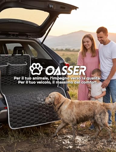 Oasser Car Cover for Dogs with 2 Large Pockets, Waterproof, Anti-Slip, Dustproof, 185 x 103 cm with Side Protection and Bumper, Machine Washable, Universal for Cars and SUVs, Black