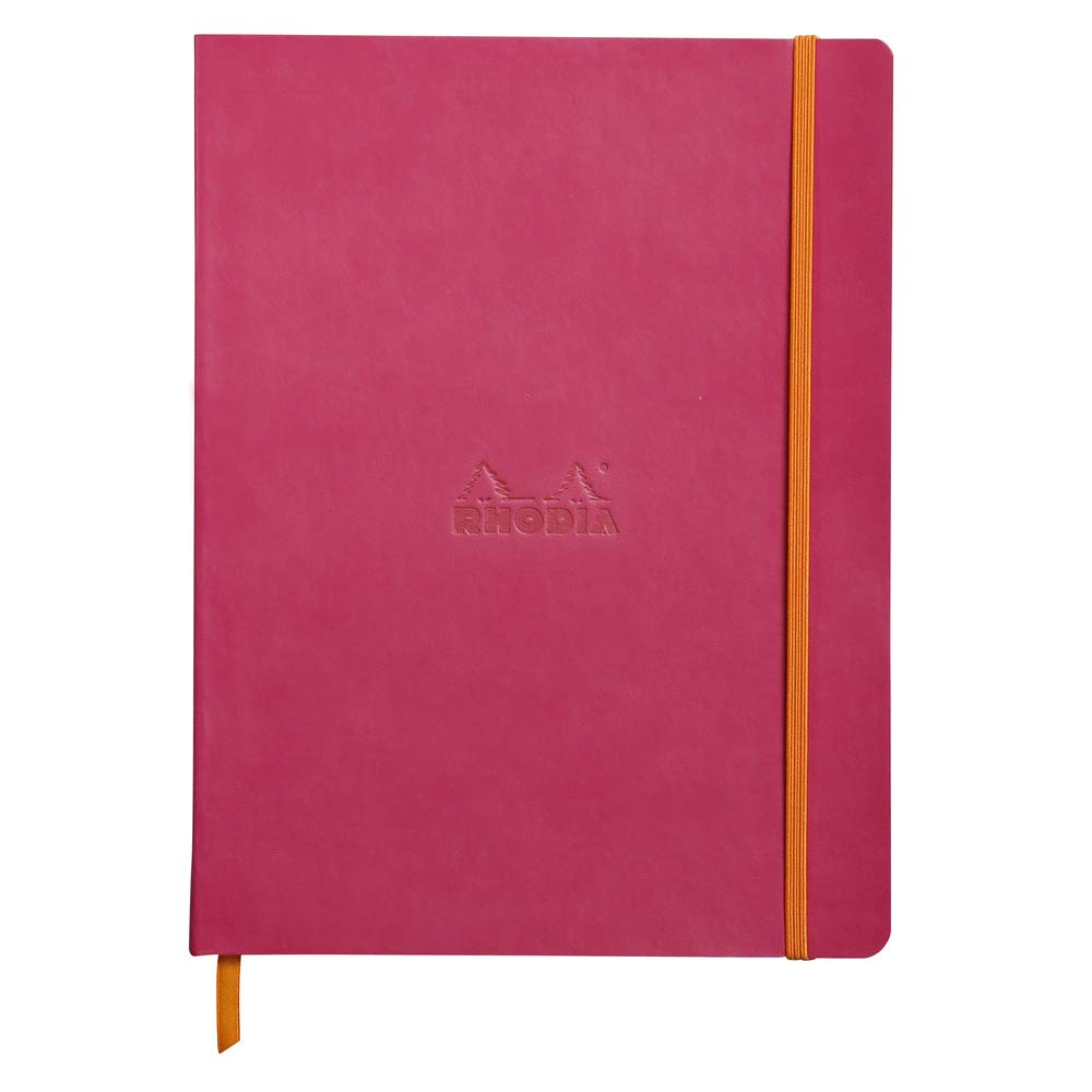 RHODIA 117512C - Raspberry Flexible Notebook - 19x25 cm - Lined - 160 pages - Clairefontaine Ivory Paper 90 g/m - Bookmark, Elastic Closure - Faux Leather Cover - Rhodiarama Collection