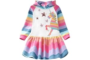 VIKITA Toddler Girls Dresses Winter Hoodie Clothes Colorful Sequins Long Sleeve Cotton Sweatshirt for Little Kids 3-8 Years