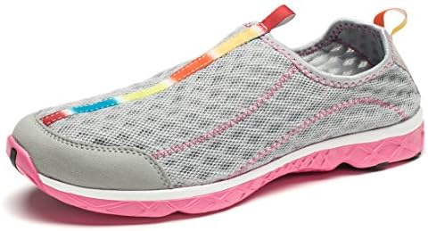 Smapavic Men's and Women's Unisex Mesh Quick Drying Slip On Lightweight Auqa Water Shoes, US 9.5 Women/US 8.5 Men,  Grey/Pink (EU Size: 42)