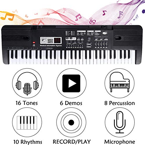 WOSTOO 61 Key Piano Keyboard Portable Electronic Kids Piano Keyboard Beginner Digital Music Piano Keyboard & Microphone Teaching Toy Gift for Kids Boy Girl