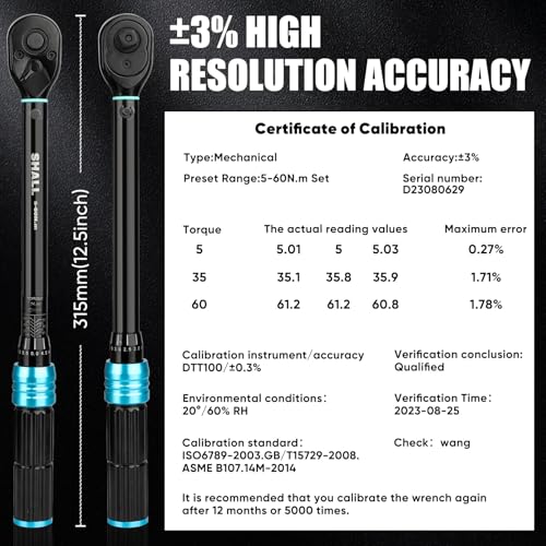 SHALL 11 Pcs 3/8" Torque Wrench Set (5-60Nm) Dual Direction Adjustable 72 Teeth Car Motorcycle Maintenance Tool with Extension Rod and Storage Box