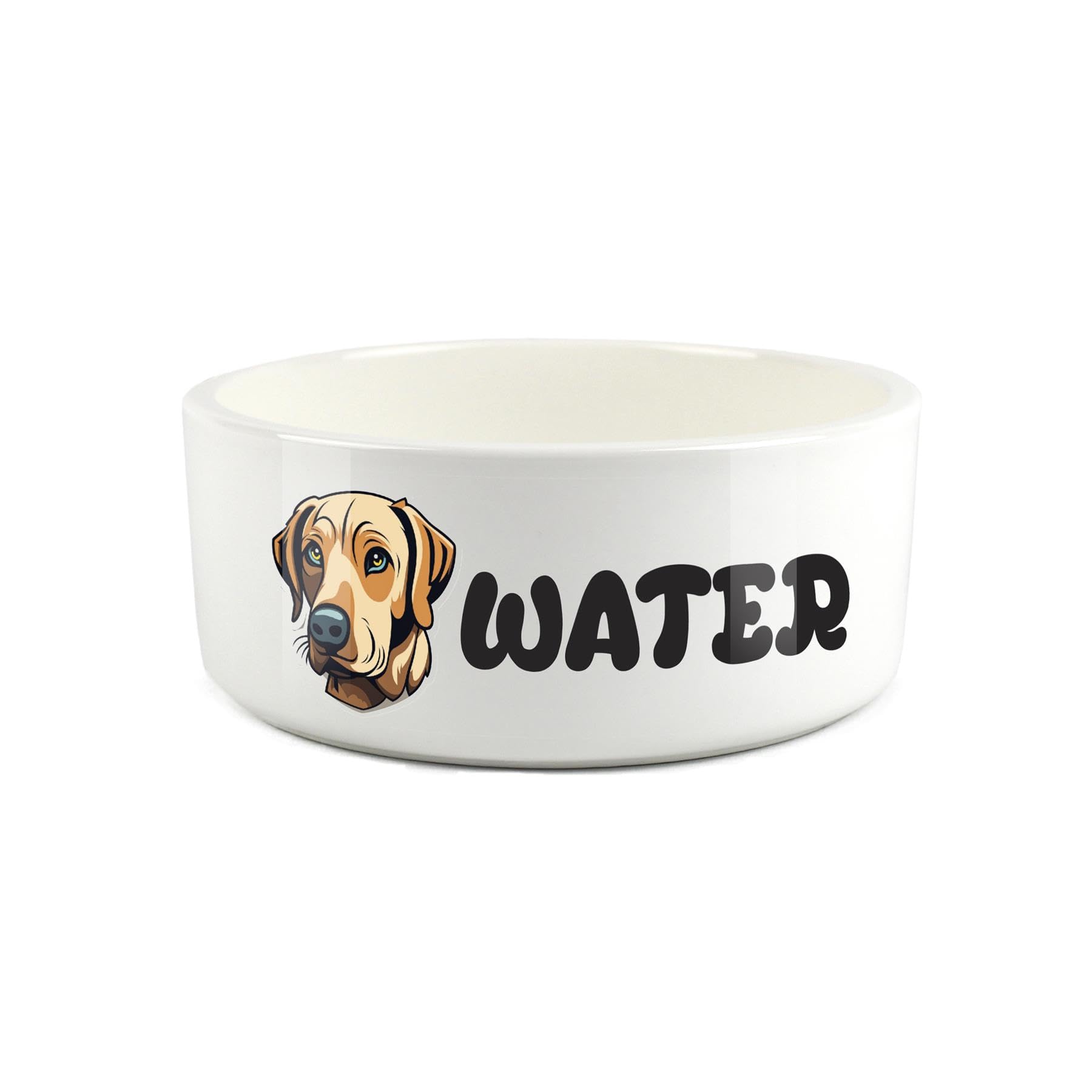Labrador Pet Bowl - Cartoon Dog Portrait Large Ceramic Water Bowl - Novelty White Water Dish For Dogs