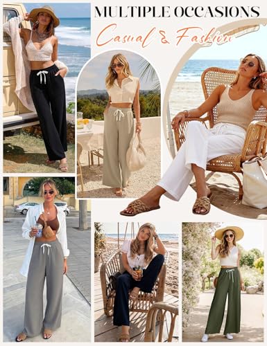 heekpek Women's Summer Wide Flowy Trousers Elastic Waist Comfortable Lightweight Straight Trousers with 4 Pockets