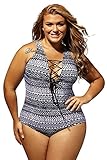 Dearlove Women's Sexy Lace Up V Neck One Piece Swimsuit Swimwear Plus Size