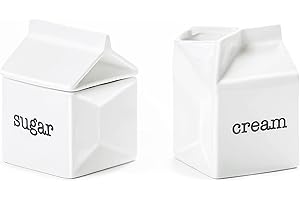 Ceramic Sugar and Creamer Set, Milk Carton Shaped White Cream Jug and Sugar Bowl with lid
