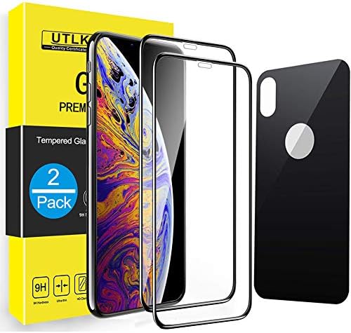 UTLK Full Screen Coverage Screen Protector for iPhone Xs Max,[2 Pack Front+1 Back ] [6.5 inch],HD Clear Full Screen Coverage Tempered Glass Screen Protector for iPhone Xs Max 10S Max Case Friendly