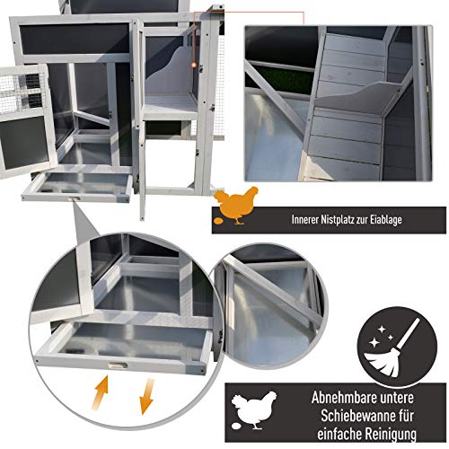 PawHut Hühnerstall Hühnerhaus Geeignet für 1-2 Hühner, mit Nistkasten Eierkiste mit 2 Fächern, Tanne, Grau+WeiÃ, 160 x 75 x 80 cm – Bild 5