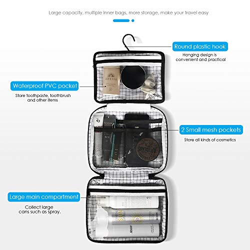 JOMARTO Tyvek Toiletry Bag for Women and Men, Hanging Bathroom Shower Travel Toiletry Bag, Portable Compact Water-resistant Makeup Bag with Hanging Hook for Full Sized Container, Toiletries 3 JOMARTO Tyvek Toiletry Bag for Women and Men, Hanging Bathroom Shower Travel Toiletry Bag, Portable Compact Water-resistant Makeup Bag with Hanging Hook for Full Sized Container, Toiletries