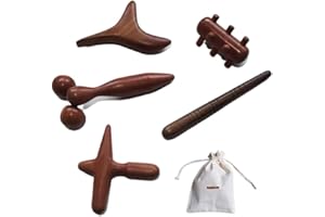 Cozinest Reflexology Traditional Wooden Thai Massager Tools Full Body Foot Stick Hook Back Spa Face Gua Sha Therapy Trigger Point Massage Tool Relieve Shoulder Pain Wood (Set of 5 Full Body Massage)