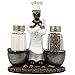 Spooky Skeleton Chef Glass Salt and Pepper Shaker Set with Cauldrons & Skulls Decorative Display Holder Figurine for Halloween Decorations As Kitchen Table Decor or Scary Gothic Gifts