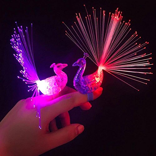 Efanr 12Pcs Creative Peacock Style LED Finger Ring Lights Beams Light up Glowing Kids Toys Gifts Concert Props Wedding Celebration Festival Party Decor - Thumbnail 3