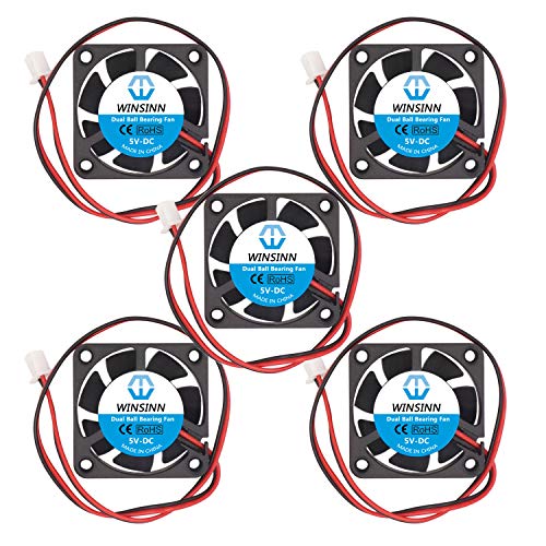 WINSINN 40mm Fan 5V Dual Ball Bearing DC Brushless Quiet Cooling 4010 40x10mm for 3D Printer Extruder Hotend Makerbot MK7 MK8 CPU Chip Arduino - 2Pin 0.17A 0.85W 7500+-5% RPM (Pack of 5Pcs)