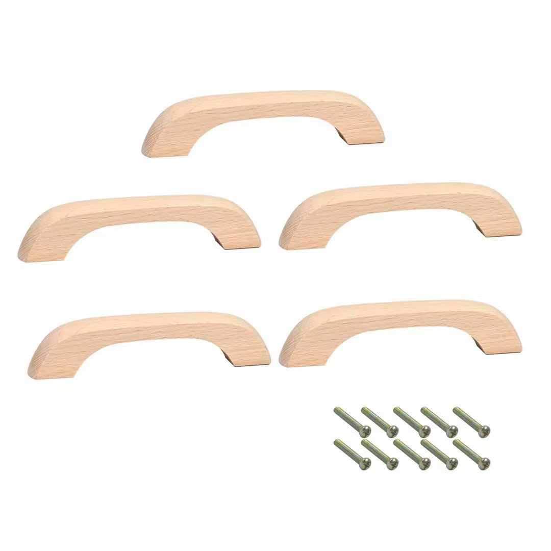 Mysummer 5PCS Wooden Handles for Cabinet Solid Handle Unfinished for Chest of Drawers Hole Distance 3.78 inch for Furniture Wardrobe Cupboard Closet Drawer Handle Pull — image 1