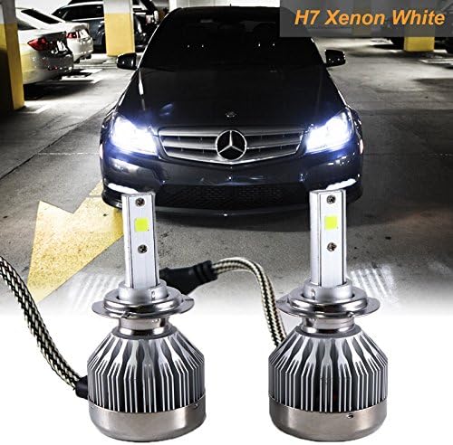 Xotic Tech 2pcs H7 Super Bright 6000K Xenon White COB 6000LM LED Headlight Bulbs Conversion Kit For High/Low Beam DRL…