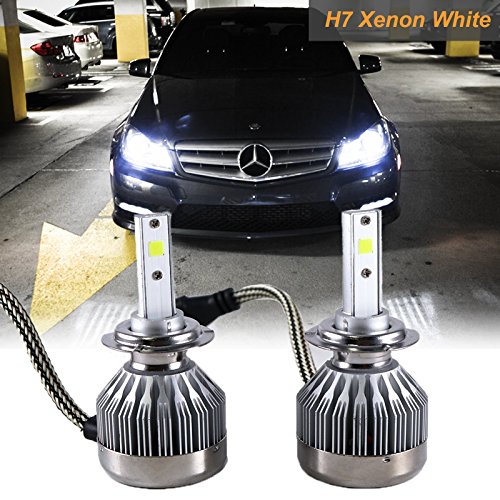 Xotic Tech 2pcs H7 Super Bright 6000K Xenon White COB 6000LM LED Headlight Bulbs Conversion Kit For High/Low Beam DRL…