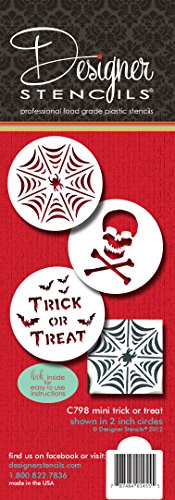 Designer Stencils C798 Mini Trick or Treat Stencil Set, (Spider Web, Skull and Bones, and Trick or Treat) Beige/semi-transparent
