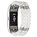 fastgo Compatible with Fitbit Charge 2 Band for Women, Elastic Stretchy Bling Beaded Replacement Bracelet Watch Band Compatible with Fit Bit Charge 2 HR Wrist Band(Pearl White)