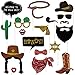 LUOEM 18pcs West Cowboy Party Photo Booth Accessory with Bamboo Sticks Funny Party Decoration Supplies for Adult Kids