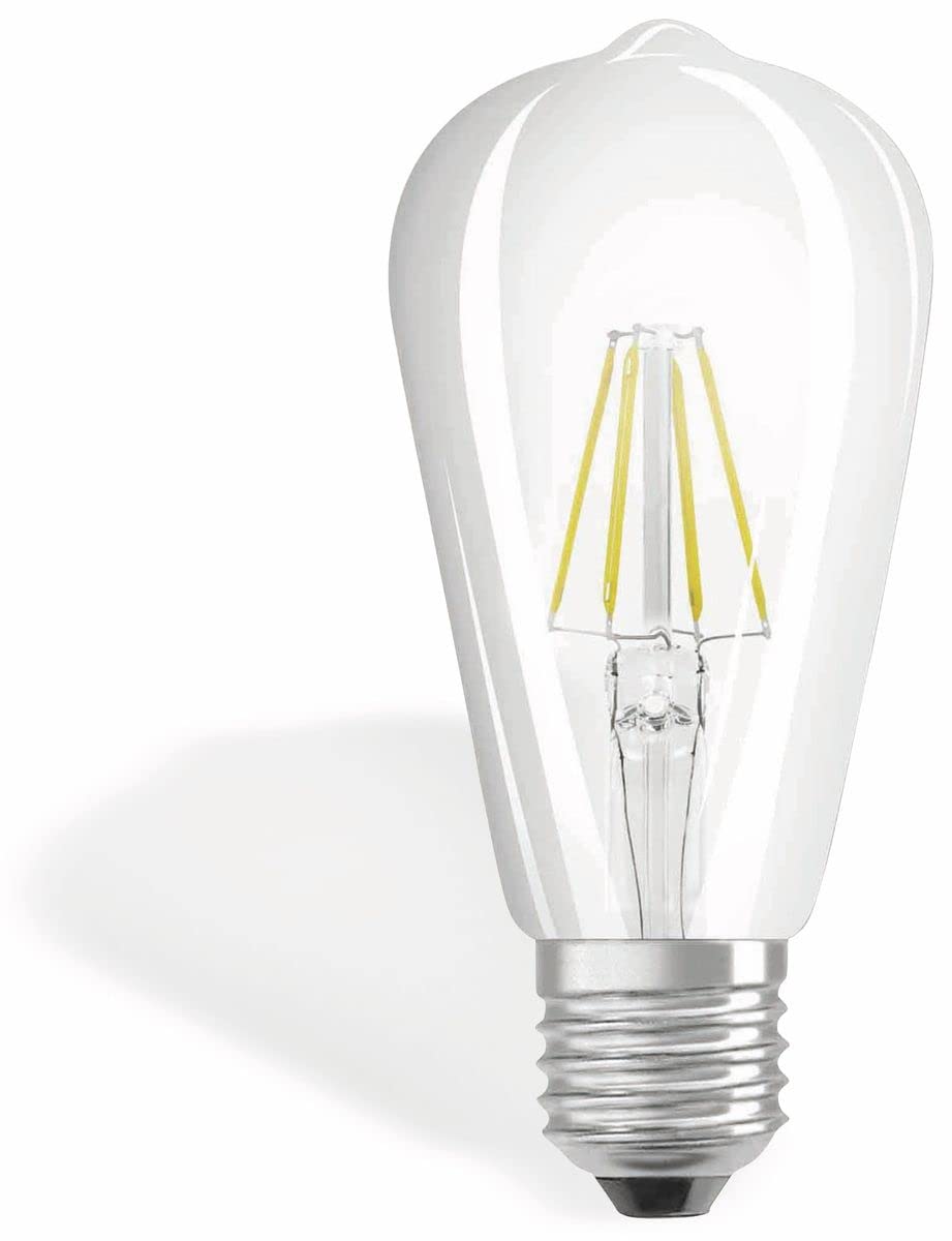 OSRAM LED Retrofit Classic ST/LED lamp, Retro Design, in Filament Style, Edison Bulb Shape: E27, 4 W, 220…240 V, 40 W Replacement, Clear, Warm White, 2700 K, 1pack
