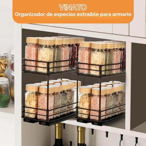 VINATO Spice Racks for Kitchen, 2 Tier Sliding Spice Organizer, Spice Rack with Guides, Kitchen Organizer for Cabinet(26x11x22.5cm)