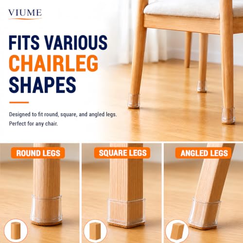 VIUME 24 Pcs Chair Leg Floor Protectors for Hardwood Floors Silicone Covers Felt Pads Furniture Leg Caps Anti-Scratch Reduce Noise Fit (1-5/16" to 2")