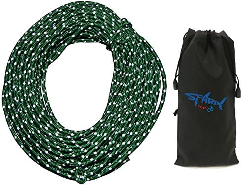 50 Feet Reflective 550 Para cord, 2.5 MM Green Reflective Cord 100 Feet Long Tent Guyline Rope with Carry Pouch (Green)