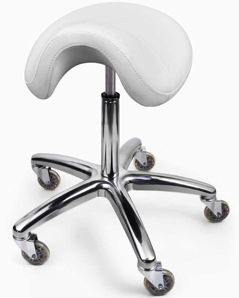 Professional Salon Spa Saddle Chair and Rolling Saddle Stool. The Saddle Salon Chair Has Wheels, Luxurious Cushion and a Solid Metal Skeleton.: Kitchen & Dining