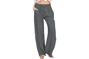 MIDELXP Cotton Linen Pants for Women Summer Drawstring High Waisted Palazzo Pants Casual Wide Leg Yoga Pants with Pockets