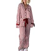 Lordree Women Stain Silk Christmas Pajamas Set Long Sleeve Button Down Shirt and Pants 2 Piece Xmas Pjs Sets Sleepwear