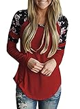 Astylish Women's Casual Long Sleeve Floral Print T-Shirts Striped Blouse Tops Red XX-Large