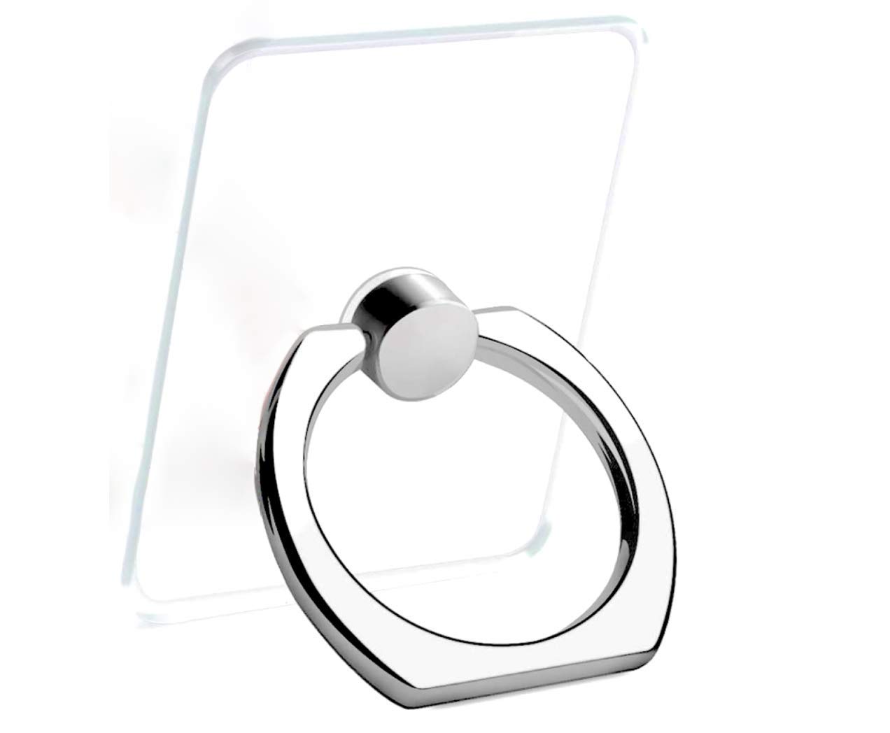 スマホリング バンカーリング 【mau qualité】 クリア 携帯 透明 薄型 ホールド 落下防止 スタンド機能 360回転 iPhone/Android各種他対応【1つ】(シルバー） の商品画像