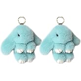 jtkdxqs 2 Pieces Soft Cute Keychains Artificial Rabbit Plush Fluffy Keyring Accessories for Women