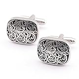 HooAMI Men's Vacuum Plating Laser Engraved Winding Pattern Enamel Shirt Cuff Links, Brass, 1 Pair Set