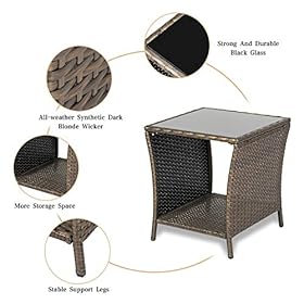 Kinsuite Wicker Coffee Table Patio PE Rattan Side Table with Glass Top Outdoor Garden with Storage Shelf 51dgDAvjoDL