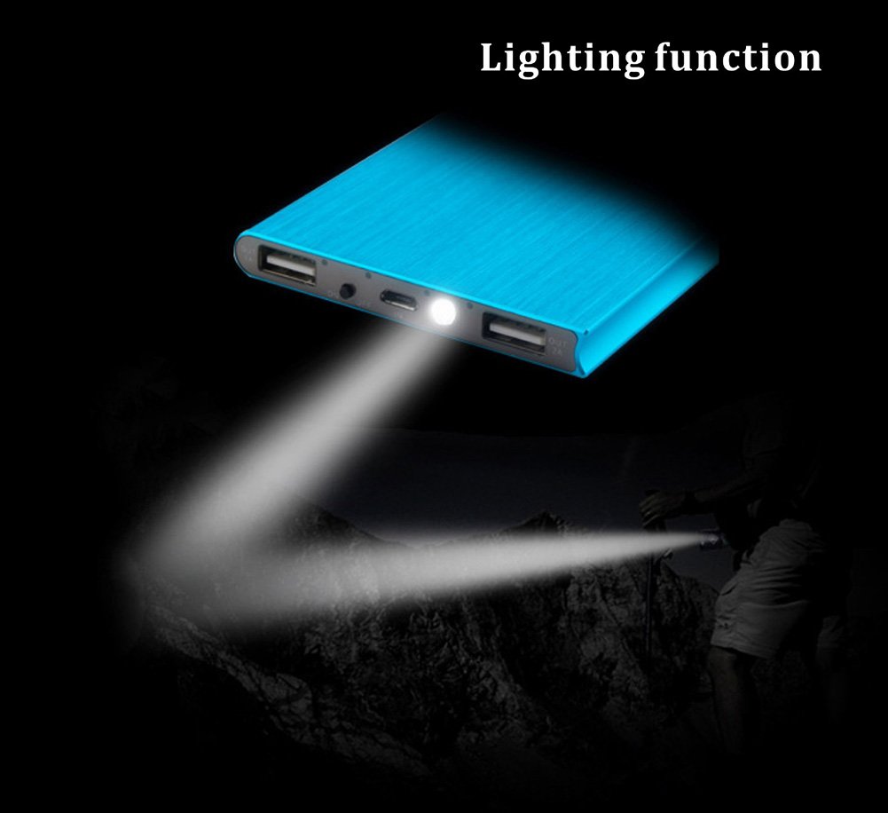 Krecoo 20000mAh Batteria Esterna Power Bank Portatile Custodia in Metallo Ultrasottile Torce a LED 2 Caricabatterie USB Compatibile con Tutti Genere Cellulari & Tablet PC, Dispositivi