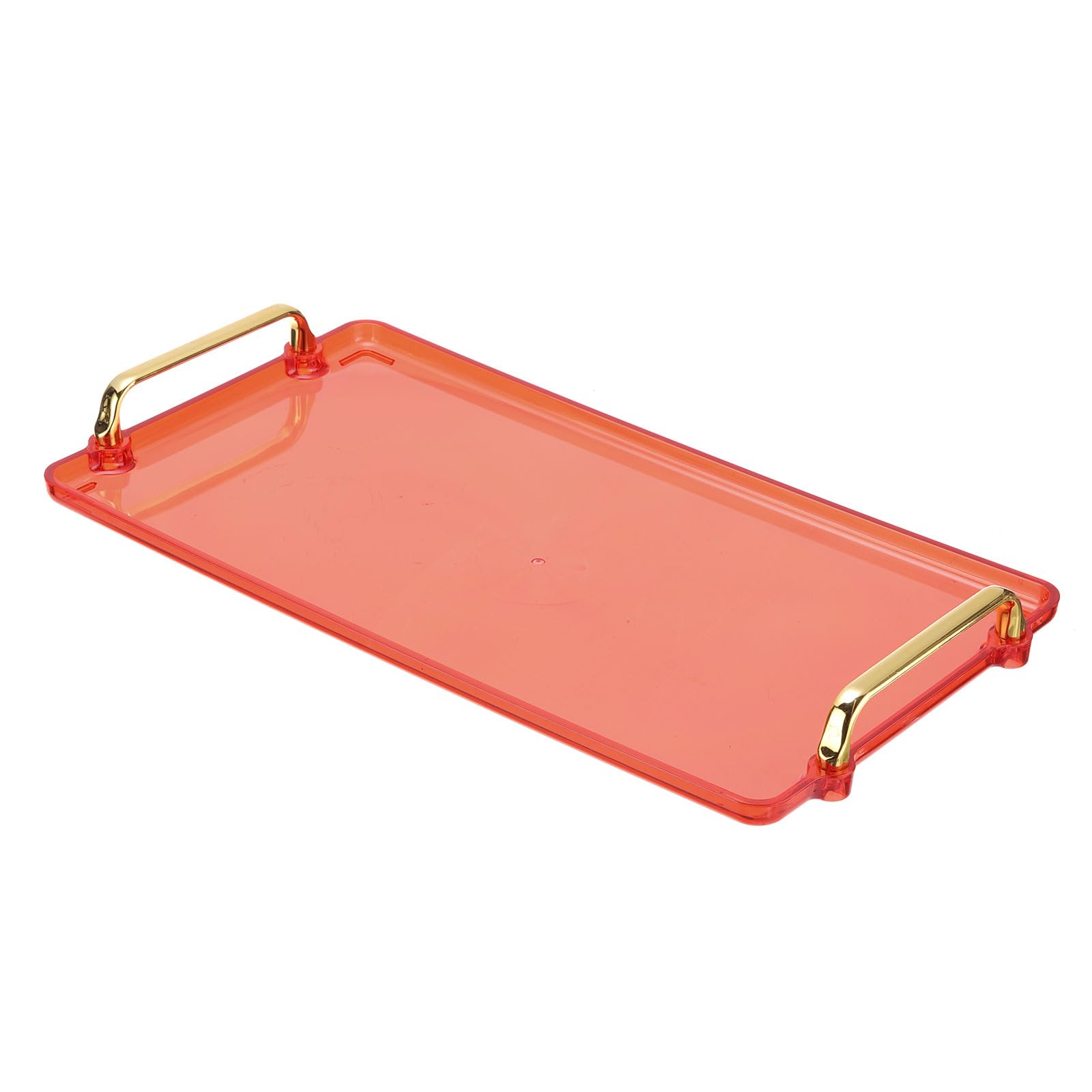 PATIKIL 16.1 x 8.7 Inches Plastic Serving Tray with Golden Handles, Reusable Tray Rectangular Party Platters for Dessert Coffee Tea Table, Living Room Kitchen Countertop, Red