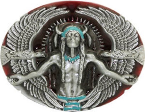 Indian American Native Medicine Man Belt Buckle With Eagles