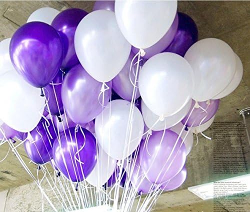 100 Pcs 12''White&amp;Purple&amp;Light Purple Thickened Lustrous Pearlized Latex Balloons For Party Decoration