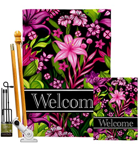 Breeze Decor Purple Welcome Floral Garden House Flag Kit Sunflower Tulip Rose O…