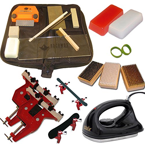 Ultimate Deluxe Dual Snowboard Ski Kit All Metal Vise Iron Tools Wax