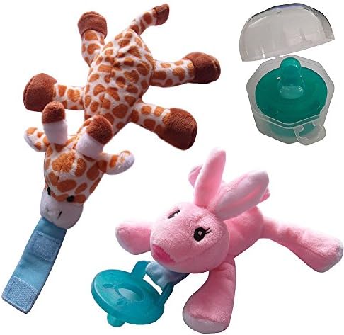 Quner Infant Pacifier Holder Natural Teether Teething Toy for Baby, Toddler and Children,Rabbit and Giraffe